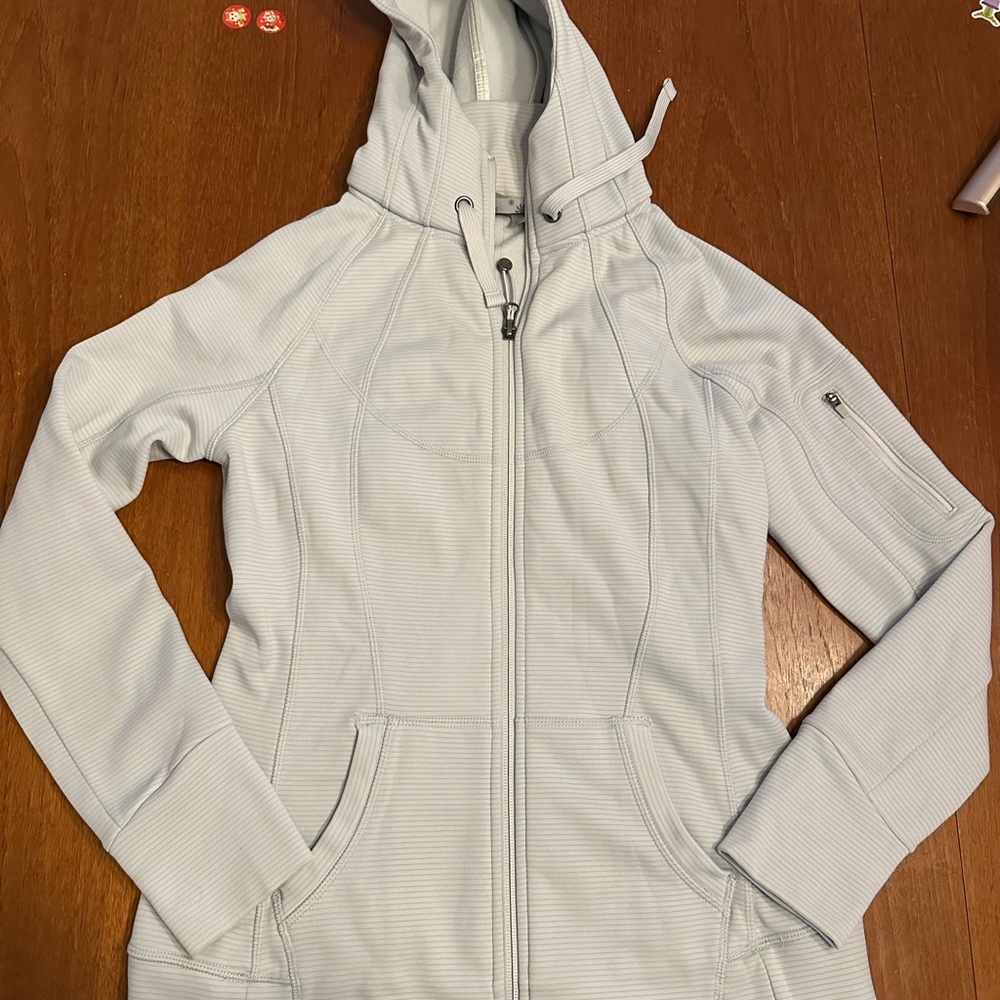 Athleta Light Heather Gray Striped Zip Hoodie